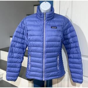 Women's Small Patagonia Goose Down Sweater Puffer Full Zip Violet Blue Jacket!